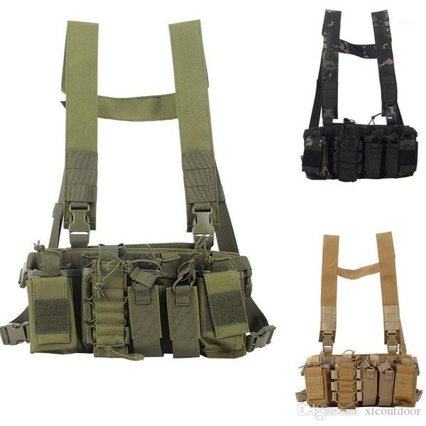 

tactical chest vest radio harness front pouch holster molle vest rig bag hunting radio waist pouch adjustable1, Camo;black