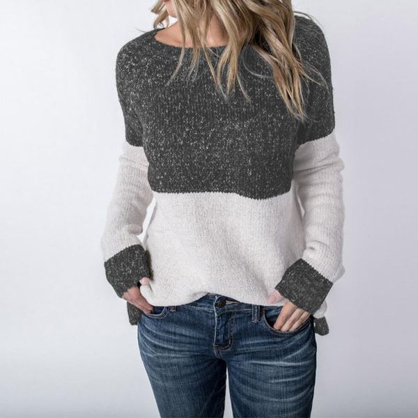 

women's sweaters women splicing knitted long sleeves solid color calsual collision pullover sweater jacket coat pull femme, White;black