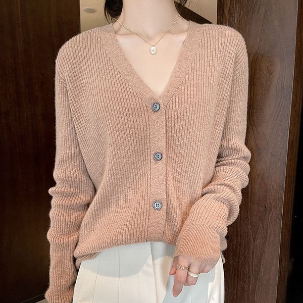 

luxury women's jackets early autumn striped short v-neck cardigan et thick casual 2021 sweater women's knitted outer layer, Black;brown