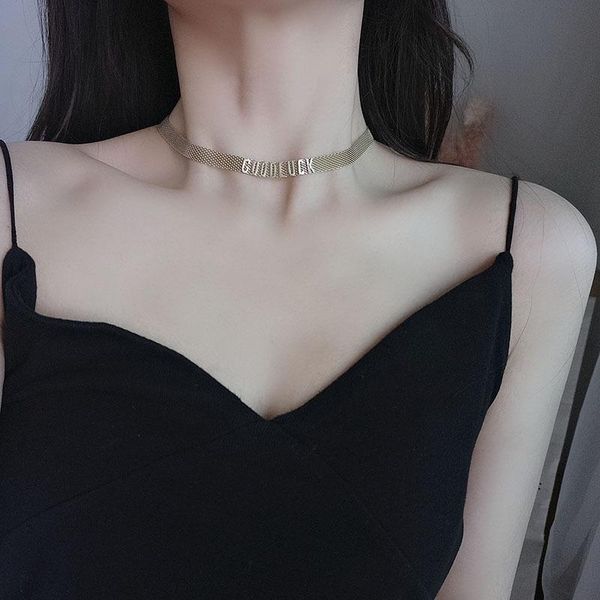 

chokers european and american fashion metal goodluck necklace letter clavicle chain choker for women jewlery charms, Golden;silver