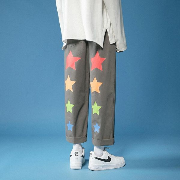 

men's pants plus size 5xl-m autumn winter fashion print straight men clothing 2021 simple 100% cotton loose casual wide leg trousers, Black