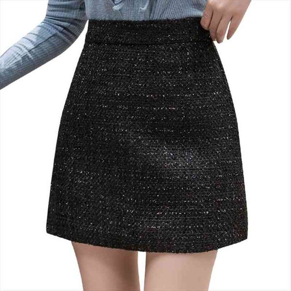 

white black tweed korean style womens skirts mini autumn winter high waist plaid elegant woman vintage faldas