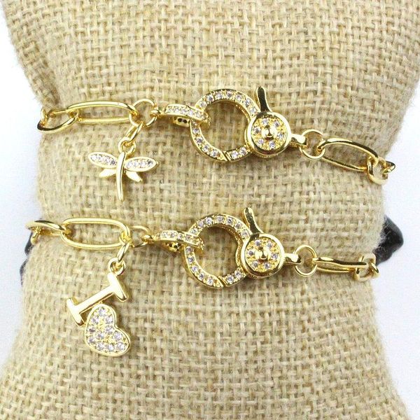 

link, chain 7.5inch 5pcs/lot design colorful cz bracelet,dragonfly/heart cubic zircon component, plated bracelet wholesale, Black
