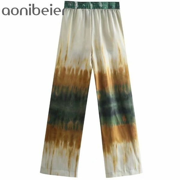 

green tie dye summer casual beach pants fashion elastic high waist women long trousers female thin style loose 210604, Black;white