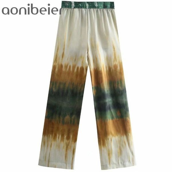 Grüne Tie Dye Sommer Casual Strand Hosen Mode Elastische Hohe Taille Frauen Lange Hosen Weibliche Dünne Stil Lose 210604