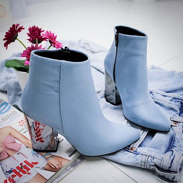 

boots blue autumn winter women solid color ladies shoes side zipper pu leather thick heel ankle size 35-43 l080, Black