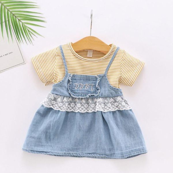 

girl's dresses toddler baby kids girls striped denim patchwork princess dress clothes for 1 year girl clothing, Red;yellow