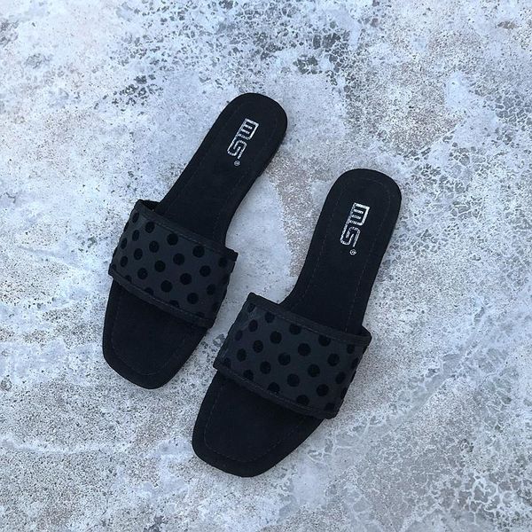 

slippers shoes woman 2021 flat pantofle rubber flip flops lace square toe luxury slides hawaiian designer soft pu fabric bas, Black