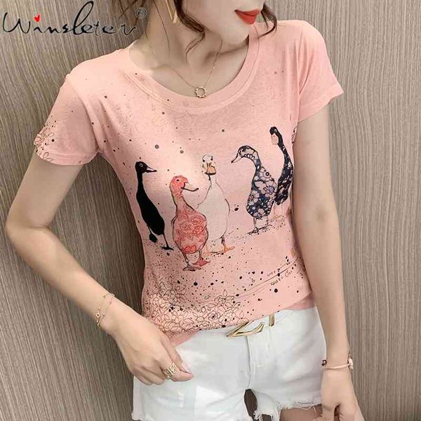 

women's t-shirt summer european clothes print animal fashion women short sleeve bottoming shirt all match casual tees t15702a, White