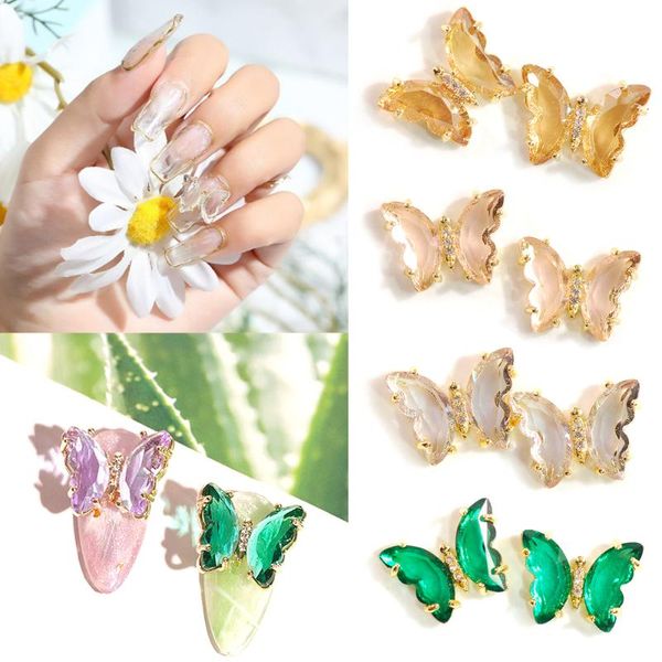 

nail art decorations 2pcs part crystal bright clear 3d butterfly shape zircon metal accessories decoration charms for jewelry diy, Silver;gold