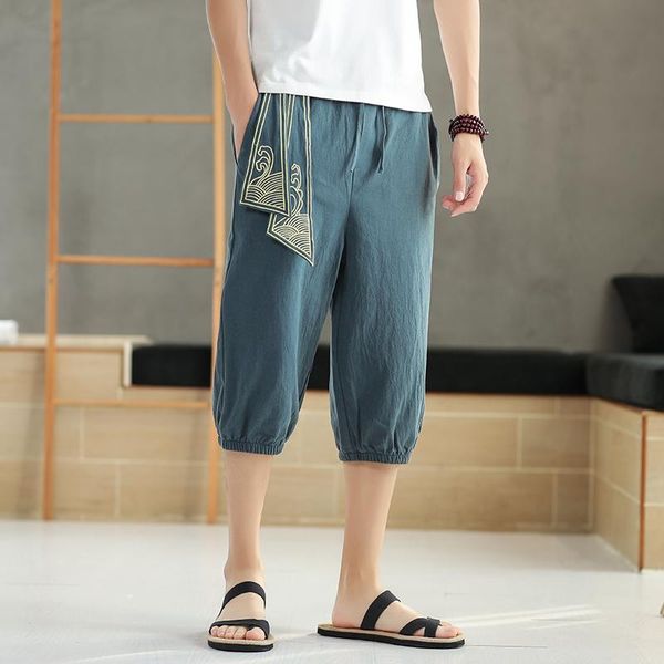 

streetwear men harajuku harem pants man shorts autumn student causal plus size mens summer cotton linen joggers men's, White;black