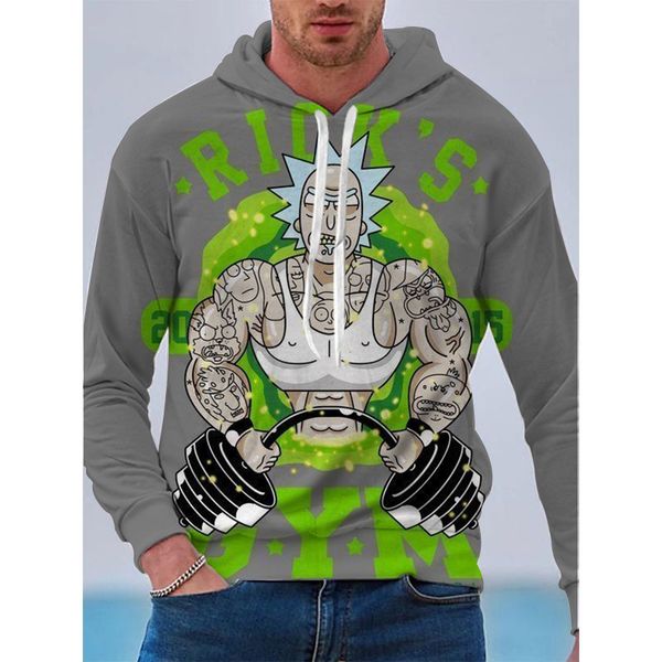 

muscular men printed men's 3d printed rick customized hoodie visual impact party punk goth round neck american sweater hoodie, Black