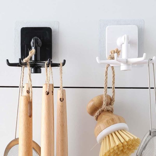 

hooks & rails abs ppunch-hook 360 rotatable storage rack multifunctional 6 claw spatula kitchen accessorie