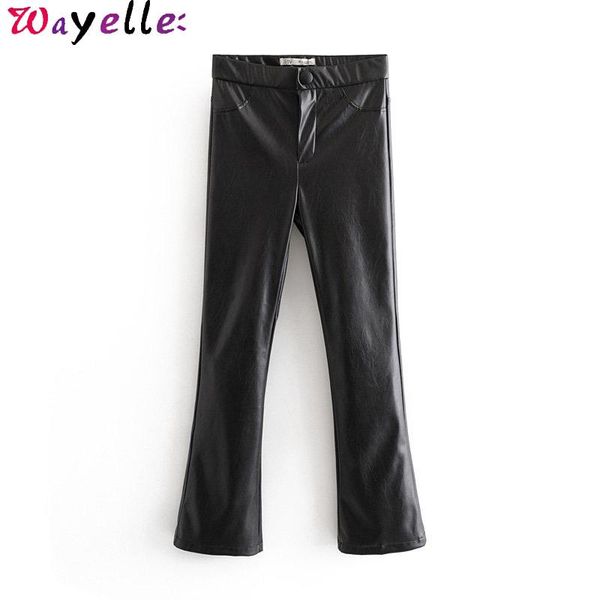 

women's pants & capris black pu leather women flare 2021 winter autumn skinny office lady casual slim fit trousers, Black;white