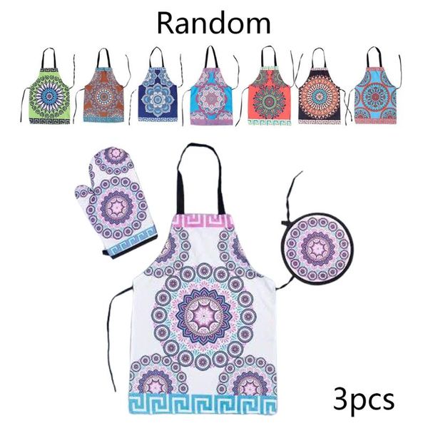 

mandala style heat resistant kitchen glove with apron and potholder set for work clothes aprons