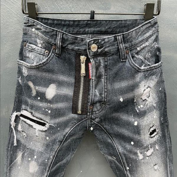 

men's jeans 2021 casual pants design cool men slim denim trousers blue hole for