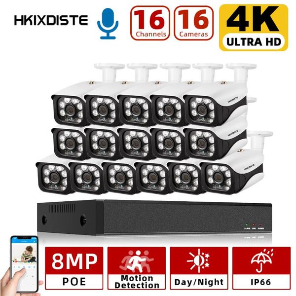 

h.265 4k cctv camera system 16ch poe nvr kit 8mp in/outdoor security ip day/night p2p video surveillance wireless kits