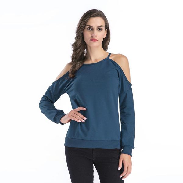 

women's hoodies & sweatshirts off the shoulder sweatshirt female long-sleeved strapless shirt 2021 spring loose pullover plus size blue, Black