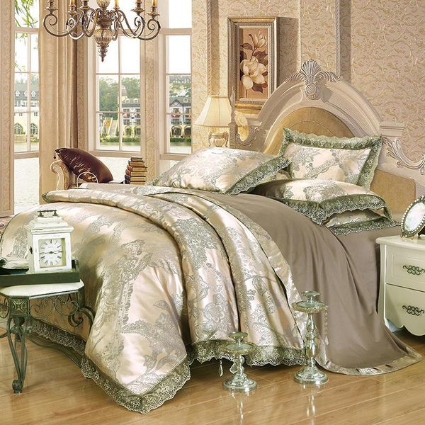 

bedding sets luxury jacquard silk cotton set king  size 4/6pcs bed linen lace satin quilt/duvet cover sheet pillowcases