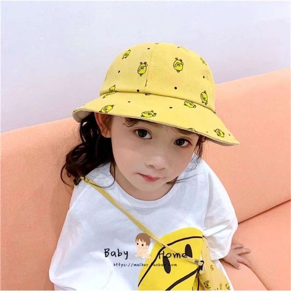 

summer general children's dome sun hat wide brim printing cartoon fisherman, Yellow