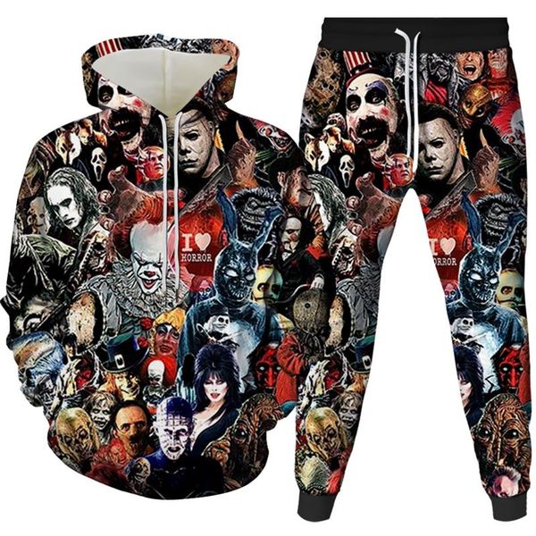 

men's tracksuits movie murderers horror 3d printed hoodie sweatshirts it clown funny pullover men women casual oversized hoodies suit, Gray