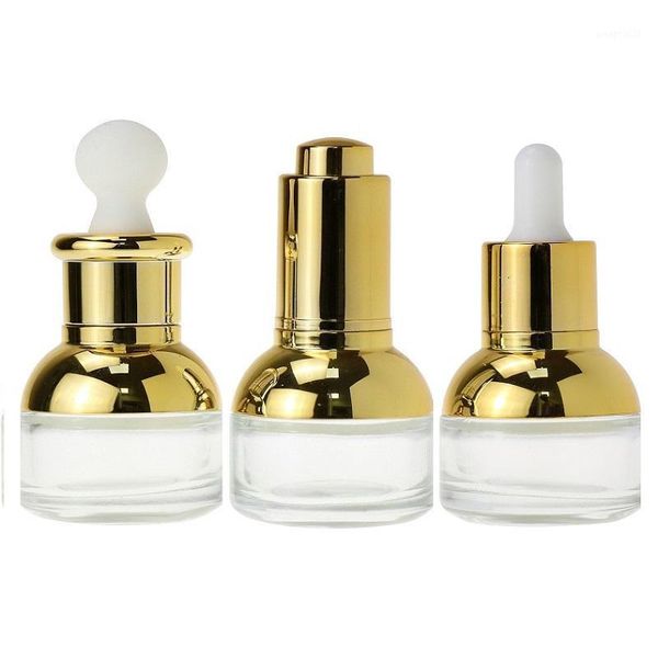 

storage bottles & jars glass essential oil dropper vials with gold pump pipette lid clear round empty bottle 20ml 30ml cosmetic packaging 15