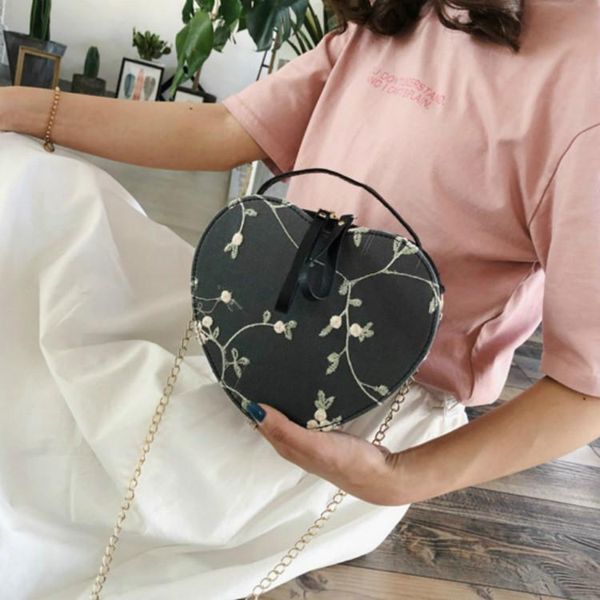 

evening bags lace shoulder bag peach heart women 2021 embroidery handbag portable girl diagonal heart-shaped chain for
