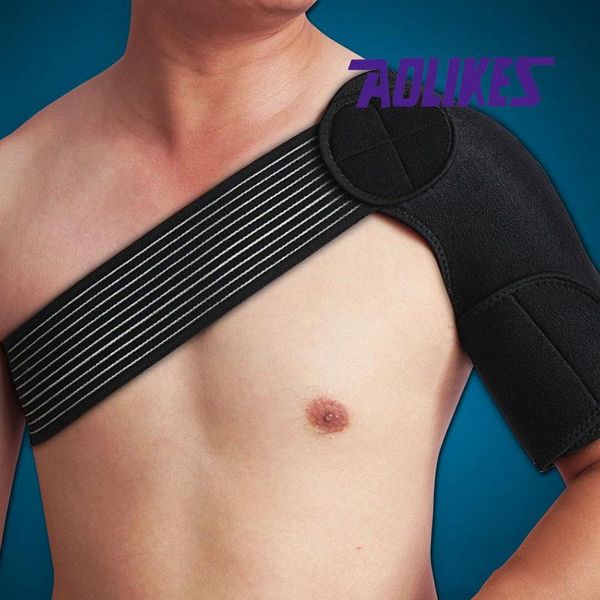 

high elastic bandage protector brace support body single shoulder strap training sports equipment back, Black;blue
