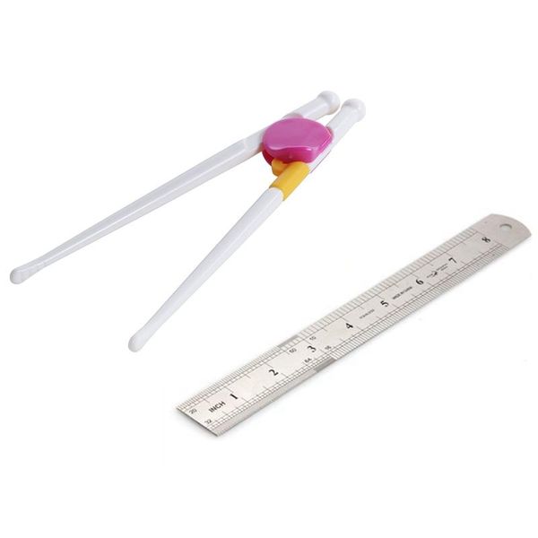 

chopsticks 1 pcs vintage stainless steel ruler rule & pair children kids beginner