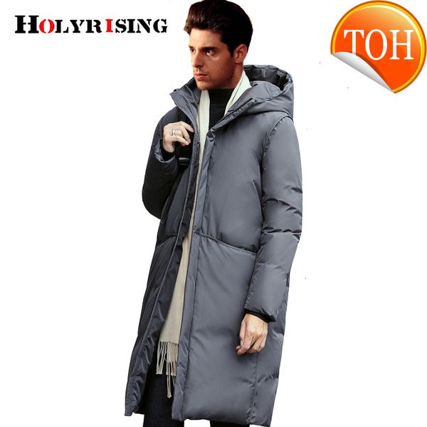 

long men winter holyrising thick jacket white duck down chaqueta plumas hombre invierno 2 color hood coat 18151-5, Black