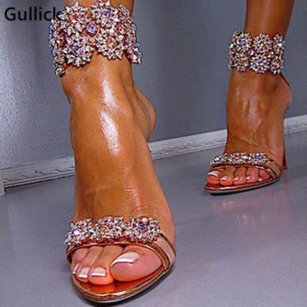 

bling shinny crystal 12 cm high heels sandals shoes ankle flower rhinestone wrap back zip woman banquet weddinng pumps, Black