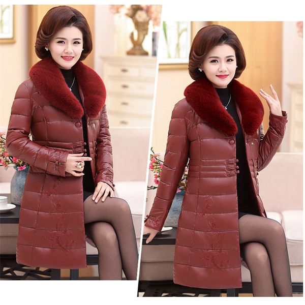 

mom winter warmth parka women red green purple loose 19 long sleeve lapel plus thick fashion down cotton coat jd707, Black