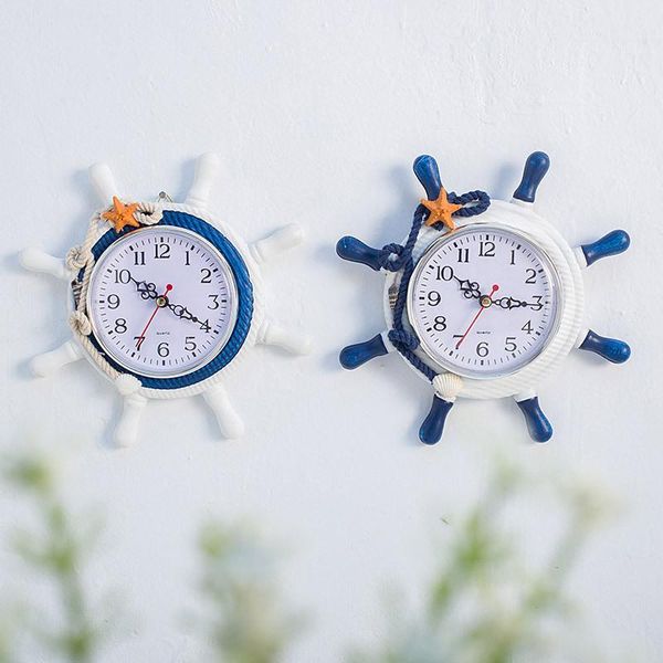 

home decoration mediterranean style wood round clock retro 215*25mm wall anchor saat needle hanging clocks