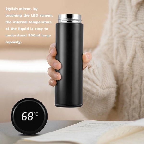 

water bottle 500ml intelligent vacuum cup led temperature display stainless steel double wall insulated mugs sports kettle