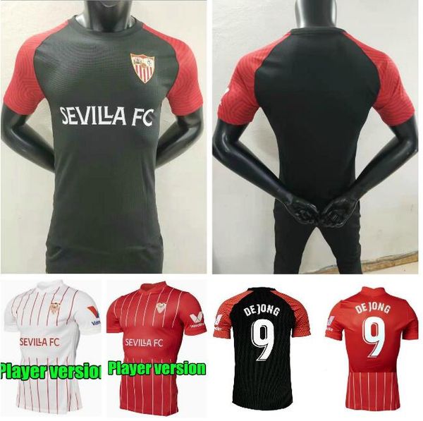 

player version 21 22 seville soccer jersey 2021 2022 ocampos navas ever banega de jong el haddadi torres rakitic vazquez kounde 3rd football, Black;yellow