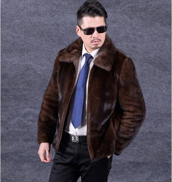 

men's imitation coat mid-length whole slim lapel & faux fur, Black