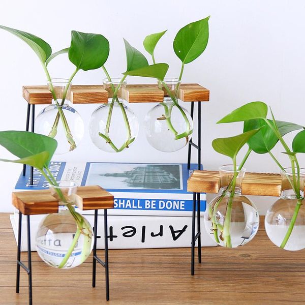 

deskglass planter bulb vase plant container with wooden stand cultivation station suitable for hydroponic planters & pots