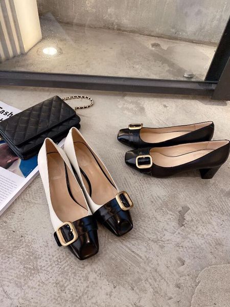 

fashion patchwork pumps high heel 5.5cm casual for vintage women designer shoes, Black