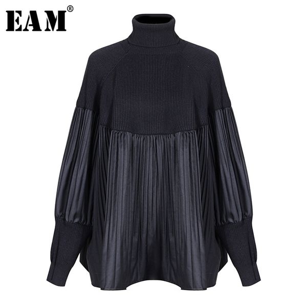 

[eam] pelated split big size knitting sweater loose fit turtleneck long sleeve women pullovers fashion spring 1m877 210805, White;black