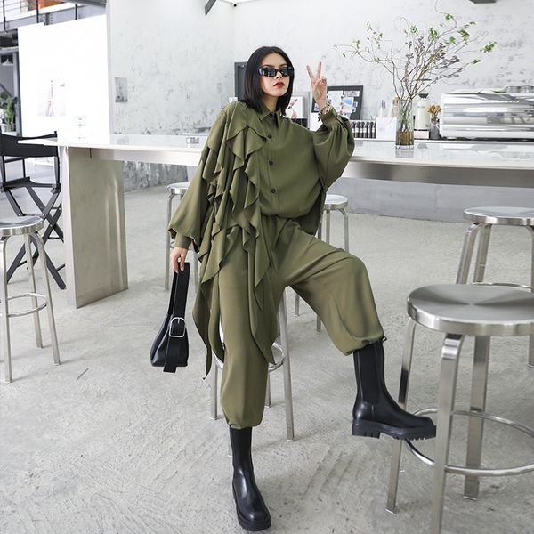 

elegant personality streetwear broad leg pants + loose hoodie vintage 2021 fashion female set of two parts, White
