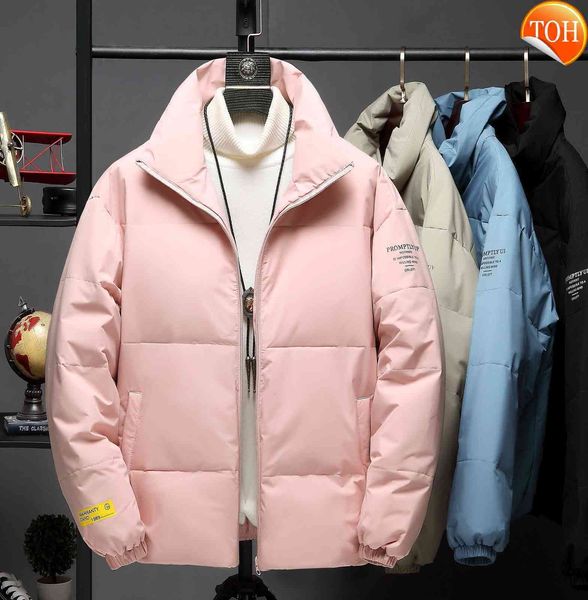 

warm new men's parkas winter man down jacket stand collar bread coats oversized outwear male clothes, Black