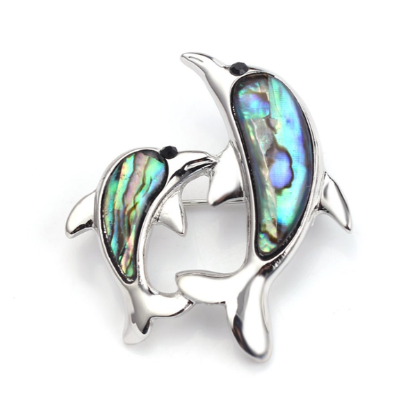 

pins, brooches silver plated alloy abalone shell 2 lovely dolphin shape brooch for elegant women animal jewelry, Gray