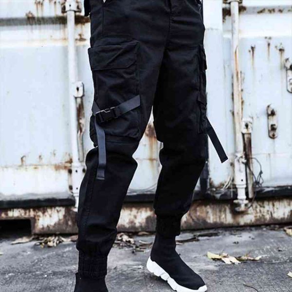 

hip hop joggers men black harem pants multi-pocket ribbons man sweatpants streetwear teen pants nine points overalls m-5xl