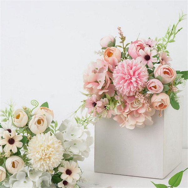 

beautiful 7-head artificial fake rose or tea bud flowers leaf wedding party bouquet table decor home decoration decorative & wreaths