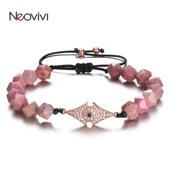 

charm bracelets neovivi cz leaf shape eye natural stone faceted beads weaving black rope string jewelry women men diy, Golden;silver