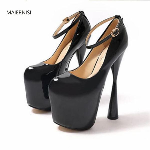 

dress shoes maiernisi europe and america pattern cross dresser ladies 19cm coarse heel nightclub extra large code3-19, Black