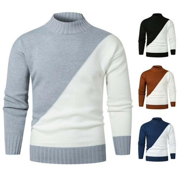 

men's sweaters mens long sleeves clothes stand collar fashion autumn winter jumpers stitching warmer knitted causal pullover sweater, White;black