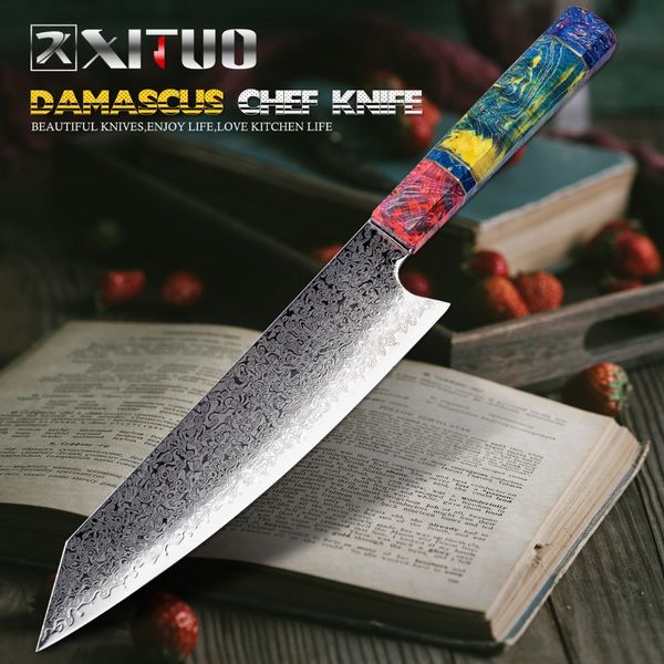 XITUO Şefin Nakiri Bıçağı 67 Katmanlar Japon Şam Çelik Şam Şef Bıçak 8 Inç Şam Mutfak Bıçağı katılaşmış Ahşap HD