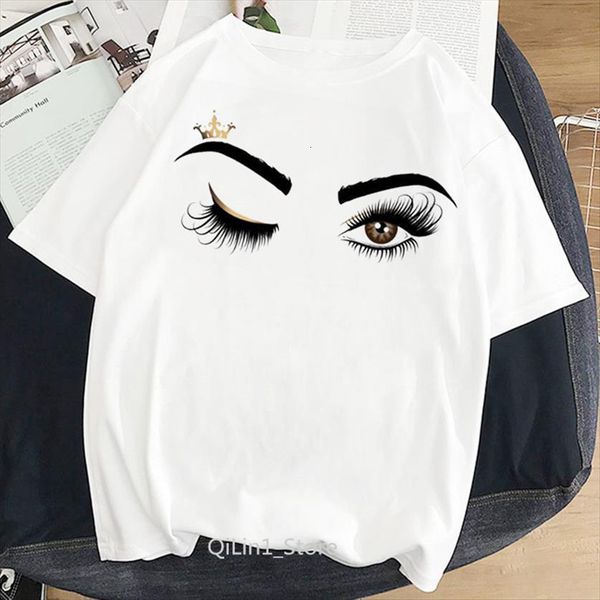 

vogue princess crown eyelashes print women t shirt clothes harajuku kawaii white femme summer tee