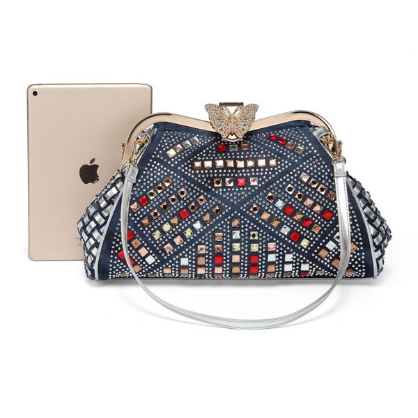 

summer new rhinestone butterfly bag canvas female woven style shoulder messenger denim clip foreign trade gsucn